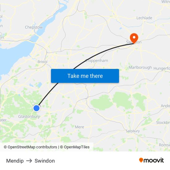 Mendip to Swindon map