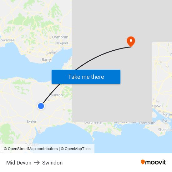 Mid Devon to Swindon map