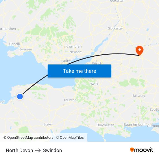 North Devon to Swindon map