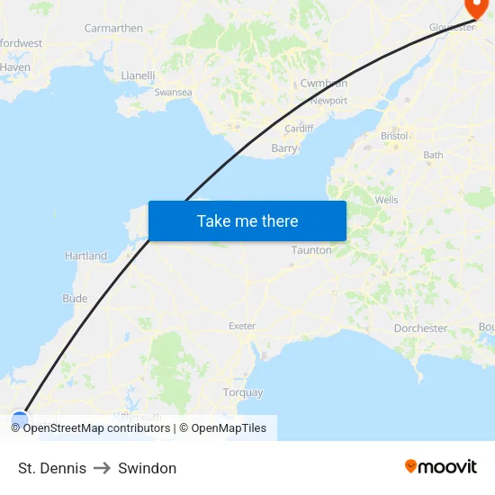 St. Dennis to Swindon map