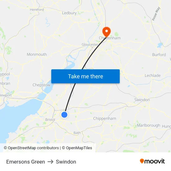 Emersons Green to Swindon map