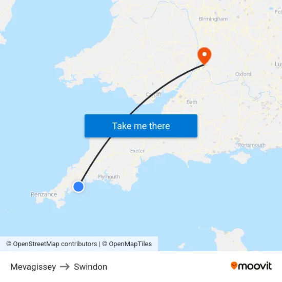 Mevagissey to Swindon map