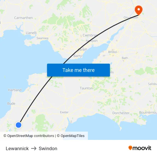 Lewannick to Swindon map