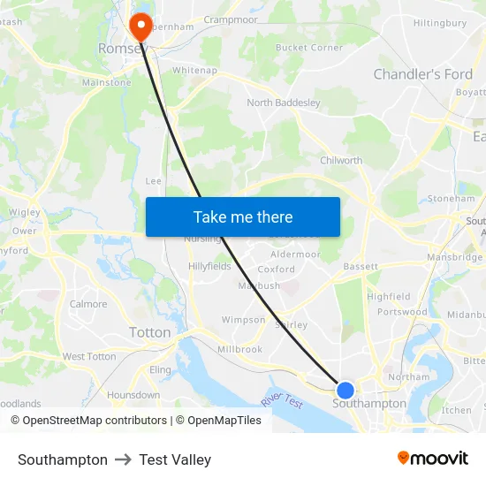 Southampton to Test Valley map