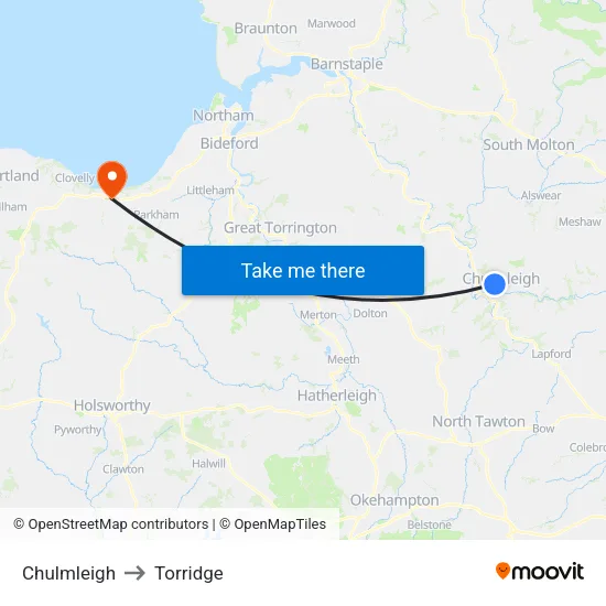 Chulmleigh to Torridge map
