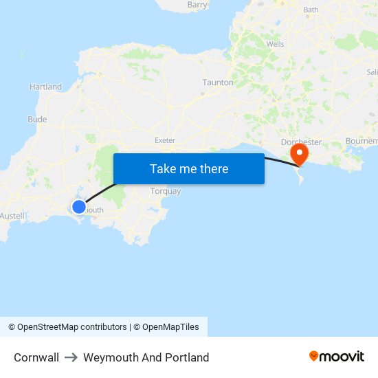 Cornwall to Weymouth And Portland map