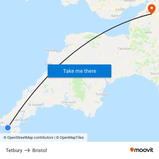 Tetbury to Bristol map