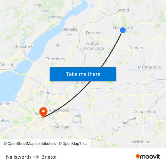 Nailsworth to Bristol map