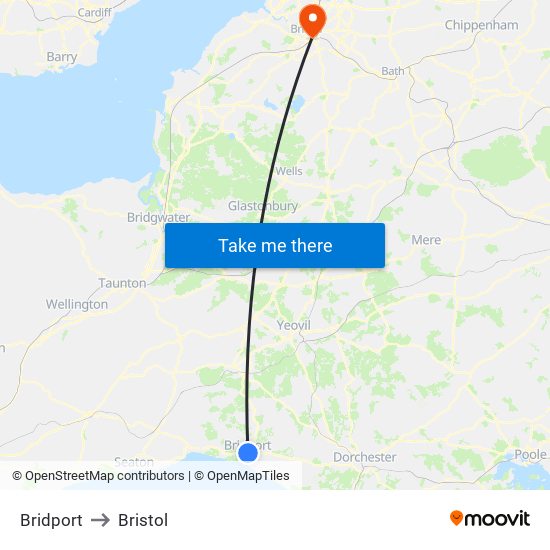 Bridport to Bristol map