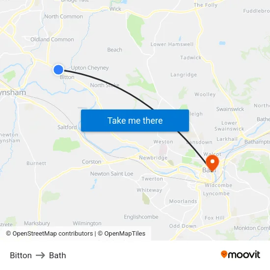 Bitton to Bath map