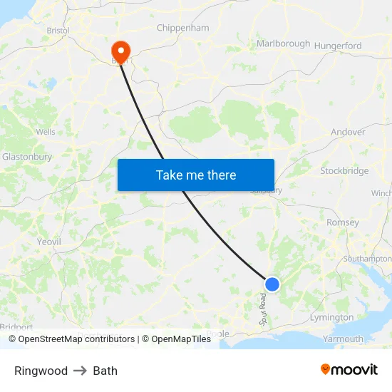 Ringwood to Bath map