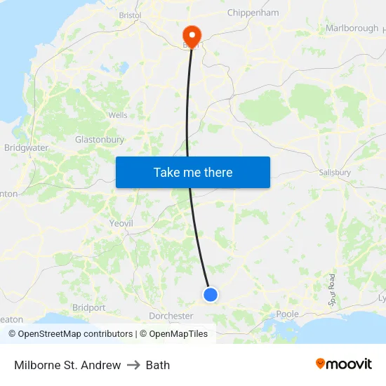 Milborne St. Andrew to Bath map