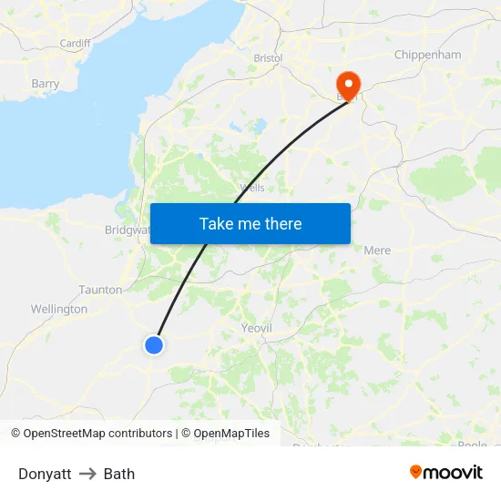 Donyatt to Bath map