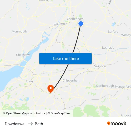 Dowdeswell to Bath map