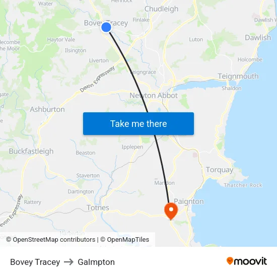 Bovey Tracey to Galmpton map