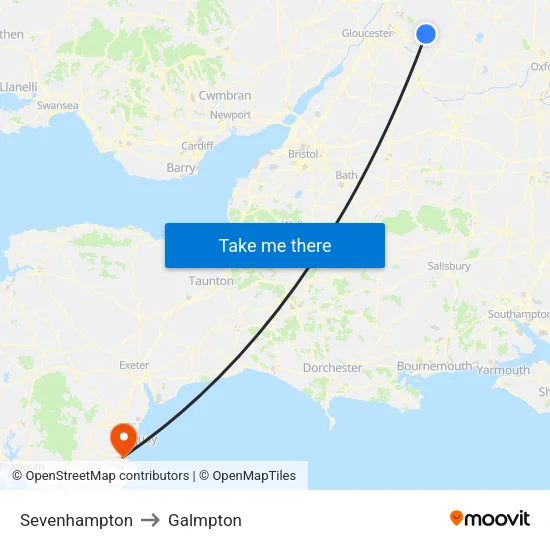 Sevenhampton to Galmpton map