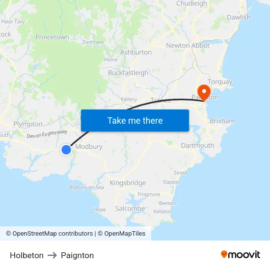 Holbeton to Paignton map