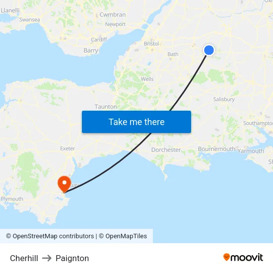 Cherhill to Paignton map