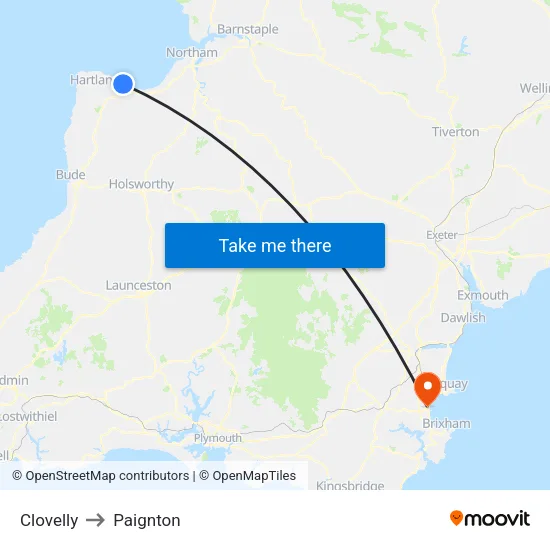 Clovelly to Paignton map