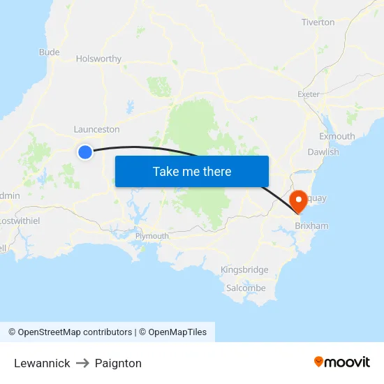 Lewannick to Paignton map