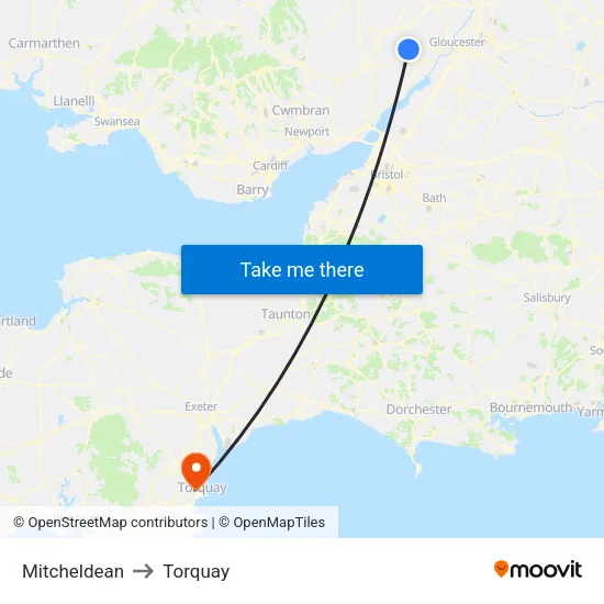 Mitcheldean to Torquay map