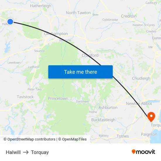 Halwill to Torquay map