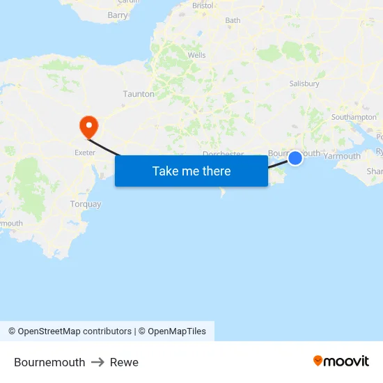 Bournemouth to Rewe map
