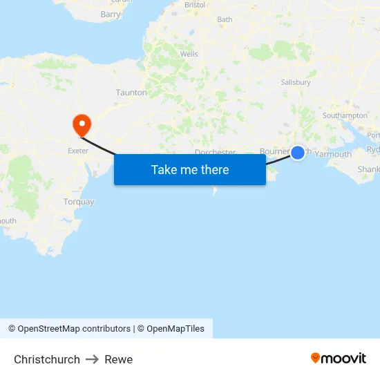 Christchurch to Rewe map