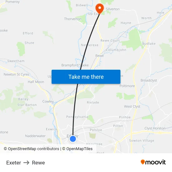 Exeter to Rewe map
