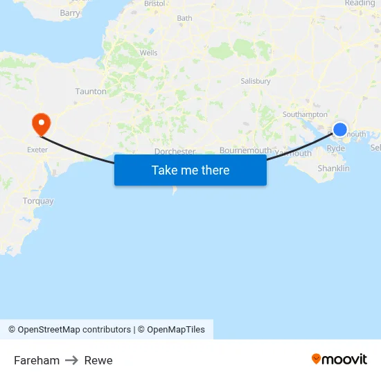 Fareham to Rewe map
