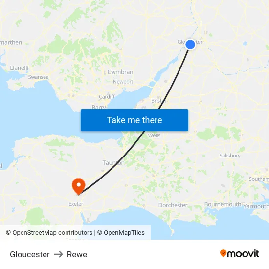 Gloucester to Rewe map