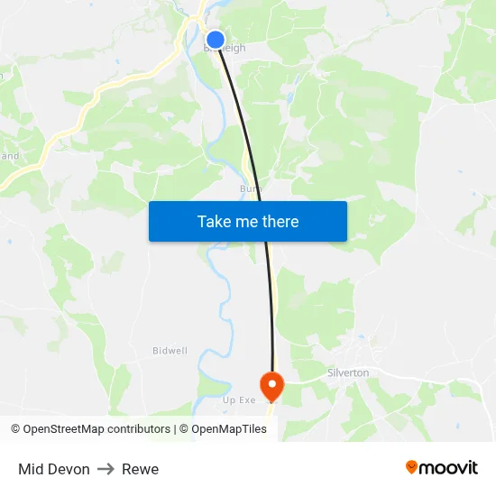 Mid Devon to Rewe map
