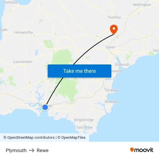 Plymouth to Rewe map