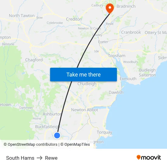 South Hams to Rewe map