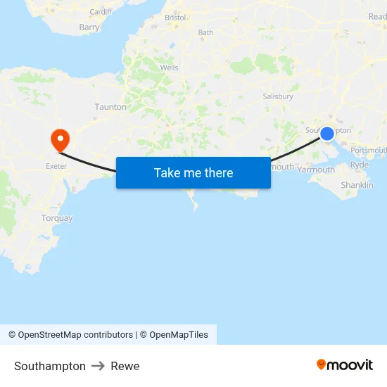 Southampton to Rewe map