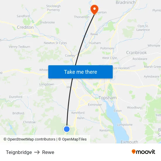Teignbridge to Rewe map
