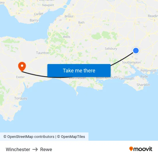 Winchester to Rewe map