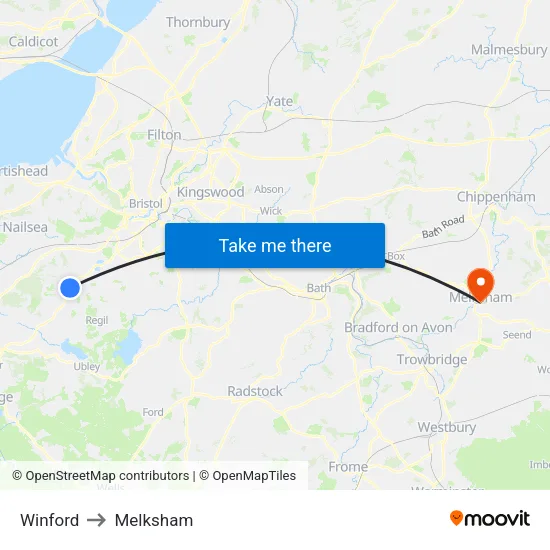 Winford to Melksham map