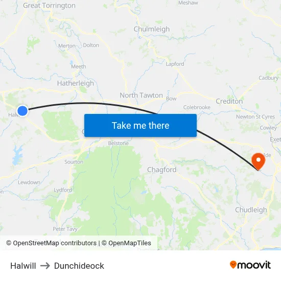 Halwill to Dunchideock map