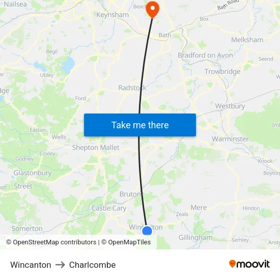 Wincanton to Charlcombe map