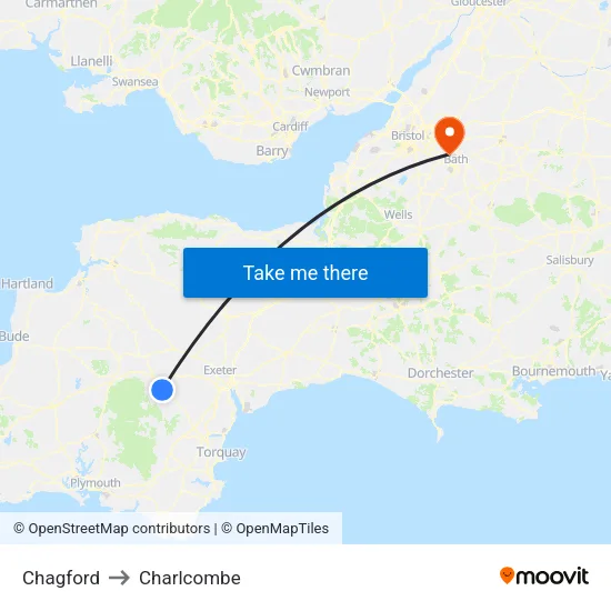 Chagford to Charlcombe map