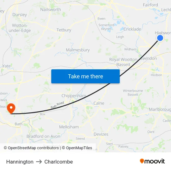 Hannington to Charlcombe map