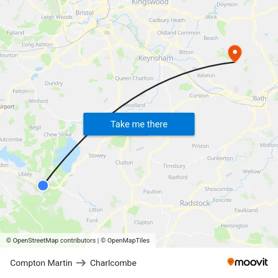 Compton Martin to Charlcombe map