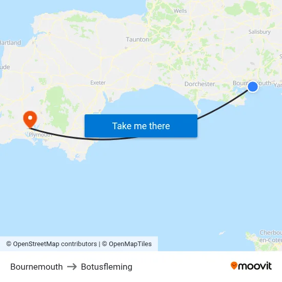 Bournemouth to Botusfleming map