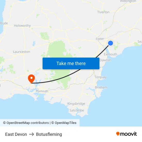 East Devon to Botusfleming map
