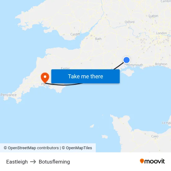 Eastleigh to Botusfleming map