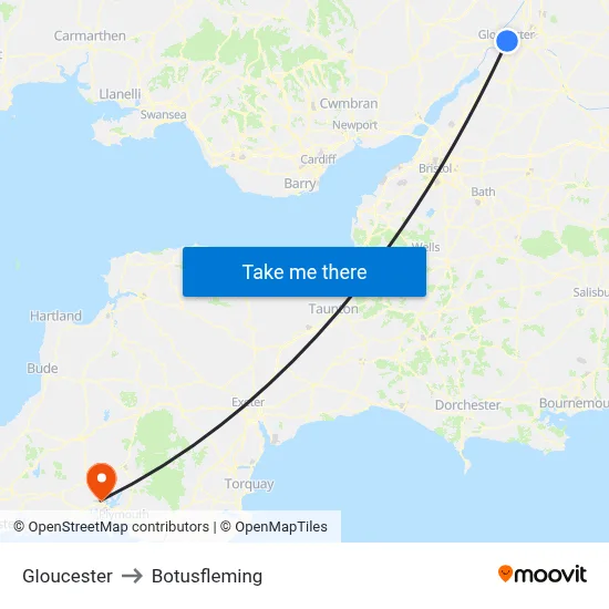 Gloucester to Botusfleming map