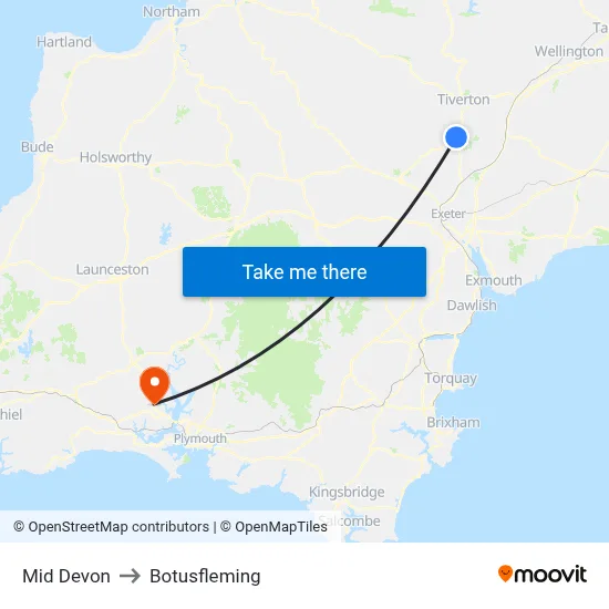 Mid Devon to Botusfleming map