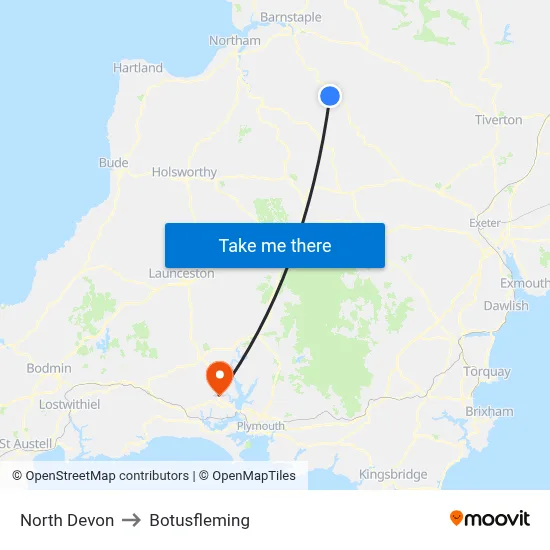 North Devon to Botusfleming map