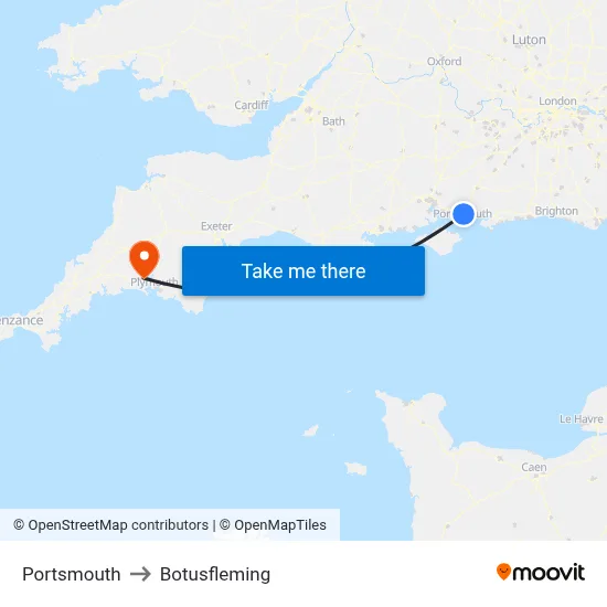 Portsmouth to Botusfleming map
